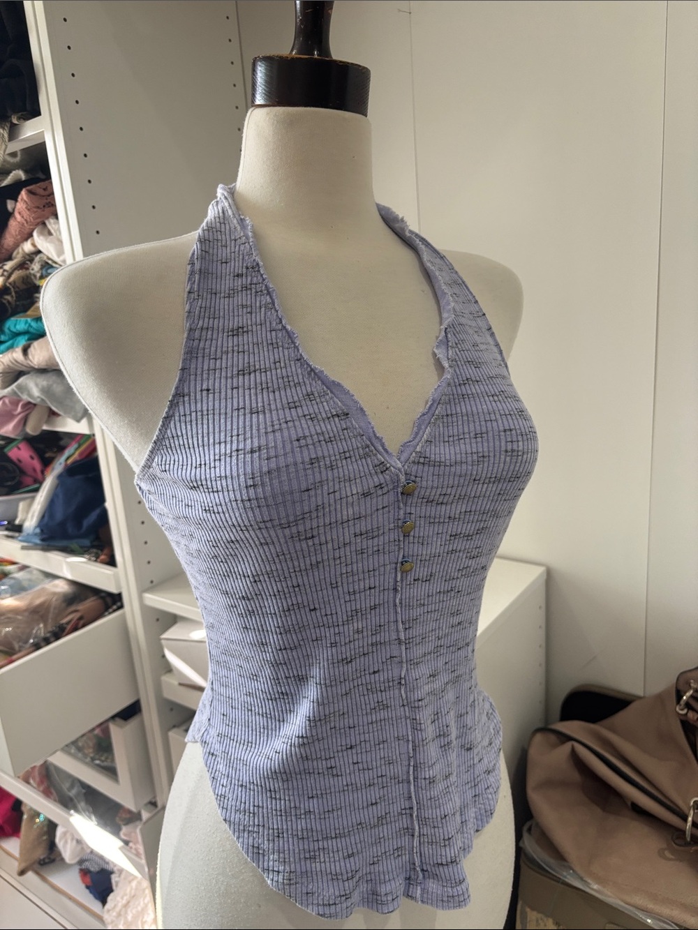 Pilcro Lavender Ribbed Halter Tank with Button Front - Picture 6 of 16